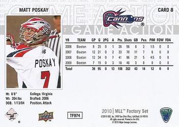 2010 Upper Deck Major League Lacrosse #8 Matt Poskay Back